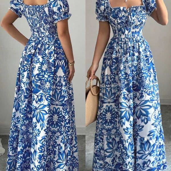 Womens Casual Dresses Puff Sleeve Floral Print Tie Front Dress Boho Dress Vacation Beach Picnic Date Party Summer DressL260530