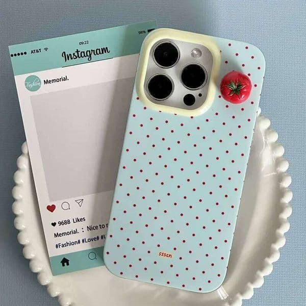 Minimalist Black Polka Dot 3D Cherry Tomato Phone Case For iPhone 17 AIR 16 15 14 13 12 11 PRO MAX PLUS Dustproof Cover 26Y0601