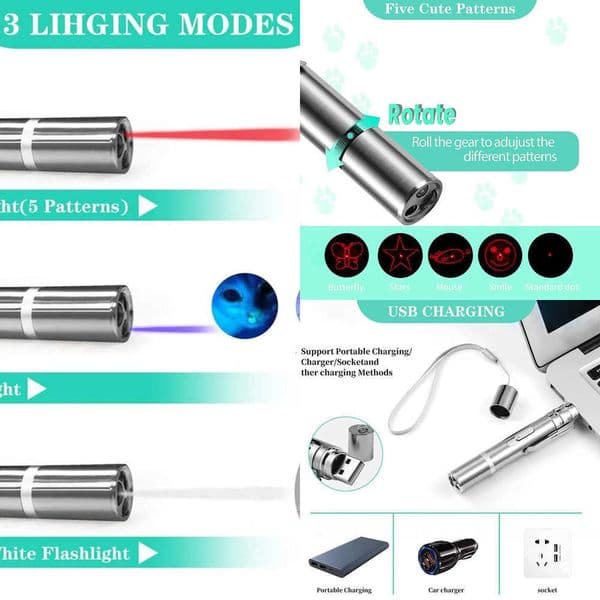 Rechargeable LED Pet Laser Pointer Toy for Cats and Dogs Interactive 5 Patterns for Fun Playtime X260529