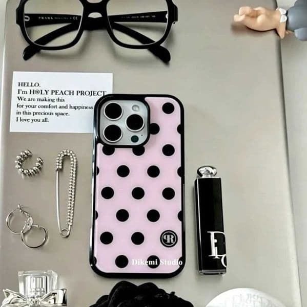 Pink Korean Ins Black Polka Dot Phone Case For iPhone 17 Air 16 15 Plus 14 13 12 11 Pro XR XS X 7 Max Luxuy Y2K Shockproof Cover Z260601