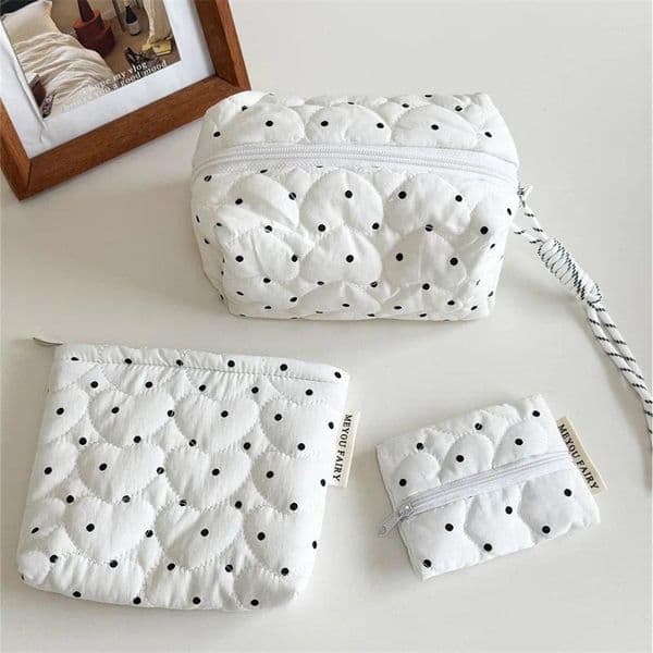 Cosmetic Bags Quilted Dot Makeup Bag For Women Girl Small Large Lipstick Brush Pouch Case Portable Mini Wallet Coin Purse