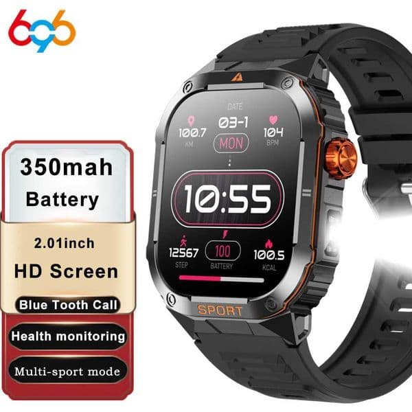 Strong Light Flashlight Smart Watch Men Outdoor Bracelet Fitness Sports Smartwatch Waterproof Rate Weather 300mAh BatteryJ260601