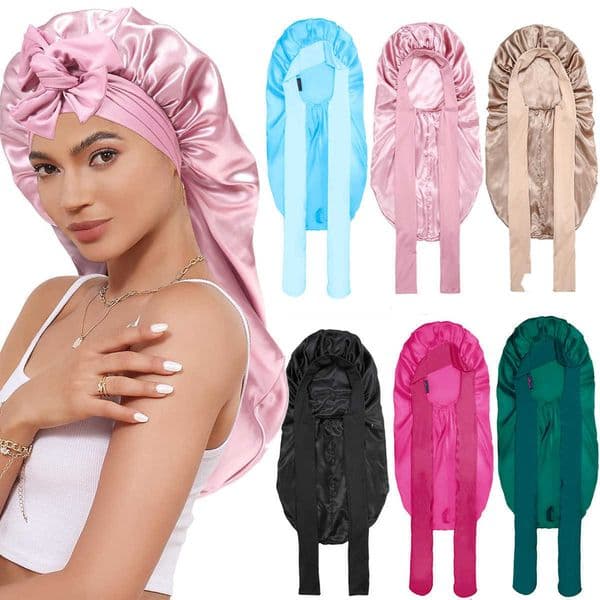 And For 1Pcs Satin Bonnet Soft Natural Hair Silky Long Curly Hair Extra Large Size Hair Cap With Tie For Comfortable Night Sleep C260601