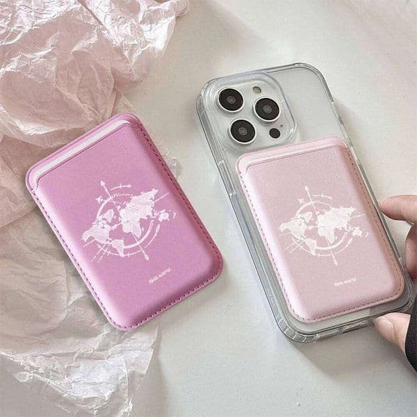 Aesthetic Travel Map Leather Phone Card Wallet For Magsafe Slim Back Pocket Case Shockproof Durable Stylish Design
