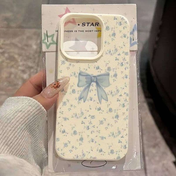 Blue Bow Cute Flowers TPU Phone Case For iPhone 17 Air 16 Plus 15 Pro Max 14 11 13 12 Fashion Girl Soft Back Cover