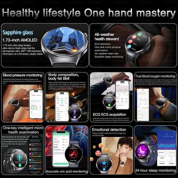 2026 New Health Check Care Smart Watch For man ECGPPG Accurate Uric Acid Blood Pressure Body Fat Fitness Waterproof Smart WatchJ260601