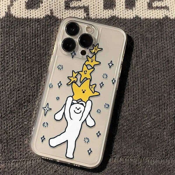 Yellow Star Puppy Phone Case For iPhone Air XSMax XS XR X 17 16 15 14 11 Pro Max 13 12 Mini Kawaii Soft Back Cover