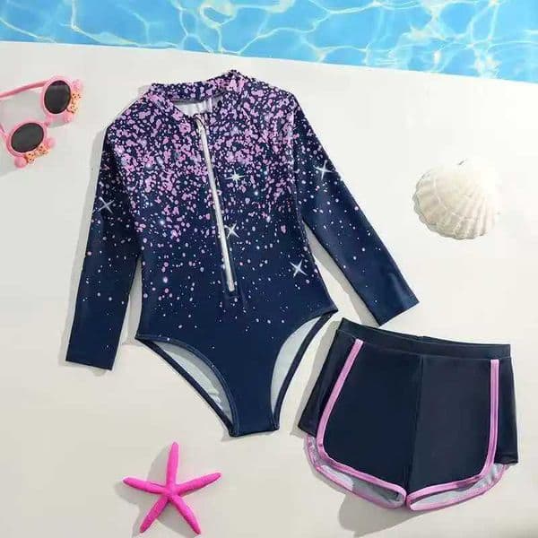 2026 Zipper Girls Swimsuit One Pieces Printed Swimwear Female With Shorts Childrens Bathing Swimming Swim Suit Beachwear 4-7YT260601