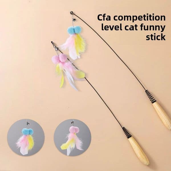 bestseller Competition-grade cat teaser wand with cork spring and long rod, replaceable feather head, interactive toy for cats, boredom buster