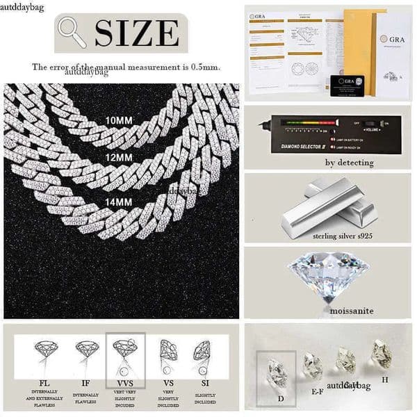 designer necklace cuban necklaces pass dia test 8-14mm wide gra moissanite gold sterg sier k chain for men hip hop chains