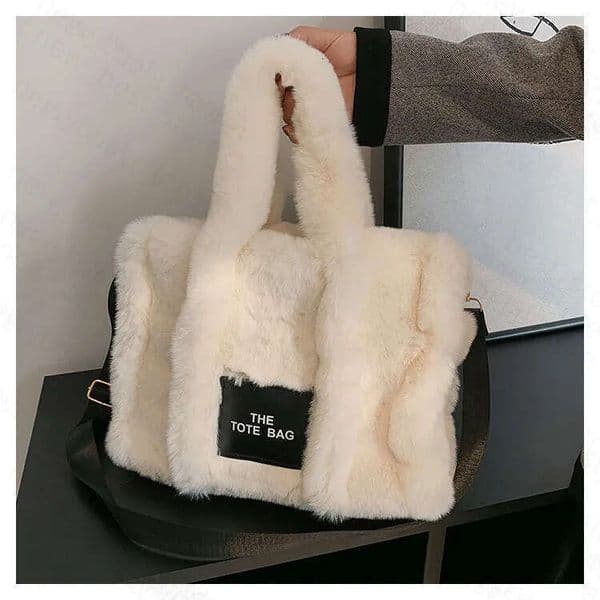 Winter Faux Fur Plush Women's Letter Designer Large Capacity Handbag Tote Shoulder Bag Female Satchel Bags Bolsas wholesale