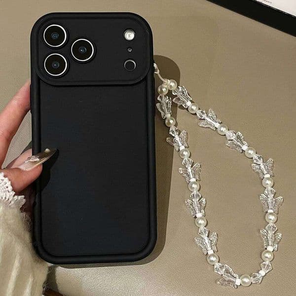 Black With Lanyard Phone Case For iPhone 16 17 15 14 13 12 11 Pro Max 16E 17Air X XR XS 7 8 Plus Shockproof TPU Soft Cover