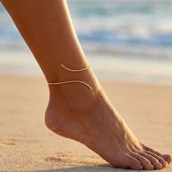 Metal Line Minimalist Curved Anklets for Women Retro Linear Geometric Curved Anklets Fashionable Summer Beach Jewelry Gift C260601