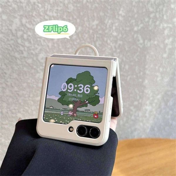 Korean Cute Pure Color Ring Finger Holder Phone Case Samsung Galaxy Flip 6 Flip5 For Z Flip4 Flip3 Liquid Silicone Cover