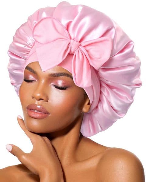 Bonnet Silky Satin Adjustable Bow Hair Turban Wide Edge Tie for Women Postpartum Beauty Sleep Cap Large Maternity C260601