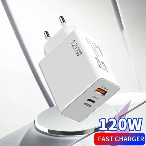 Total 120W Charger With USB To Type C Data Cable Fast Charging Wall PD Quick Charge 3.0 Travel Adapter