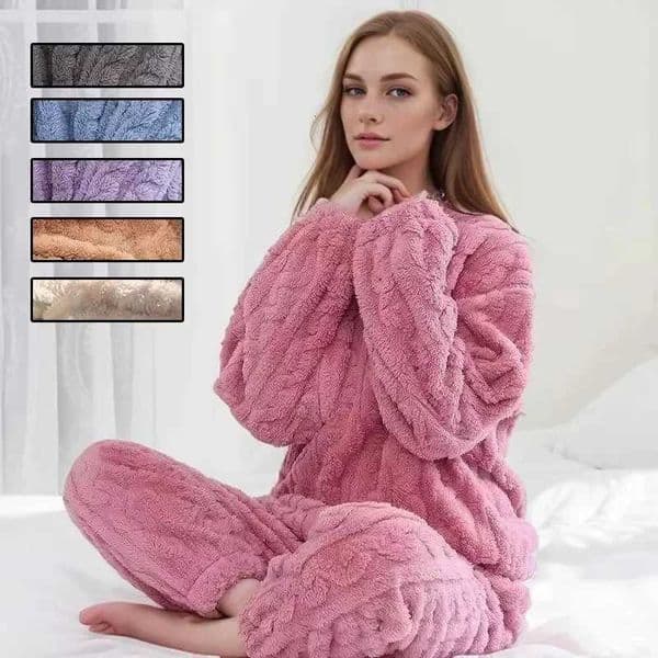 Ensemble pyjama pais et chaud en molleton de corail pour femme vtements de maison imprims de dessins anims vtements de nu L260525