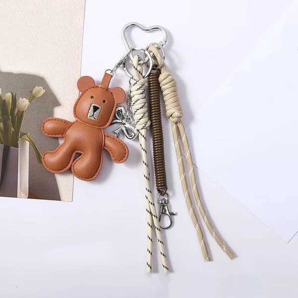 Cute Cartoon Bear Racket Keychain Woven Rope Good Luck Leather Bag Pendant Keyring Ins Little Bear Bag Hanging Gifts M260601