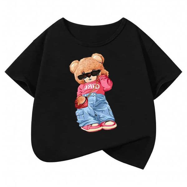 Streetwear Short Sleeve Bear Design Y2k T Shirts Hip Hop Kids Children's T-shirt Boys Girls Summer Spring Casual Top Tee Shirt H260602