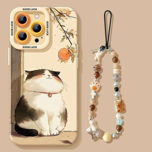 Retro Cute Kitten Graffiti Bracelet Case Compatible for IPhone 11 12 13 14 Pro Max 15 7 8 16 Plus SE 2020 Angel Eyes Cover