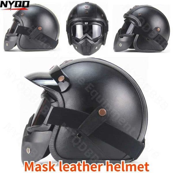 Electric Car Four Seasons Retro Helmet Handmade Personalized Motorcycle 3/4 Leather Half Helmet Unisex Z260602