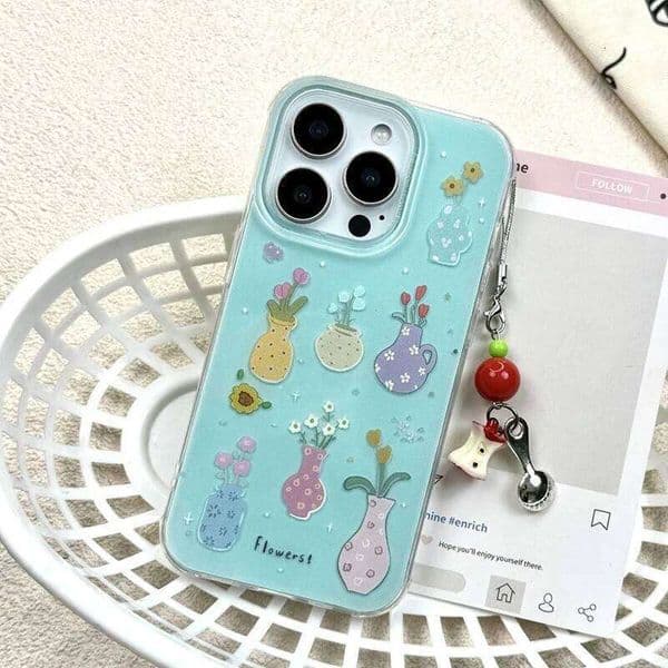 Romantic Flower Vase Bracelet Case Compatible for IPhone 13 11 14 12 Pro X XS XR Max 15 7 8 16 Plus SE New IMD Cover