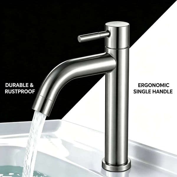 1 pc polished single bar bathroom faucet with curved neck design, basin water-saving faucet, high-quality and durable