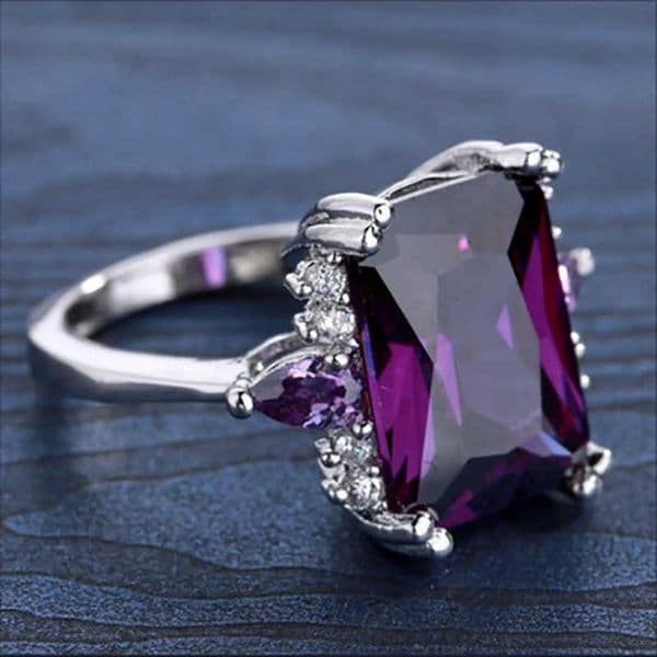 Silver High Quality Color Purple Crystal Cubic Zircon Rhinestone Female Ring for Women Party Jewelry Accessories L260602