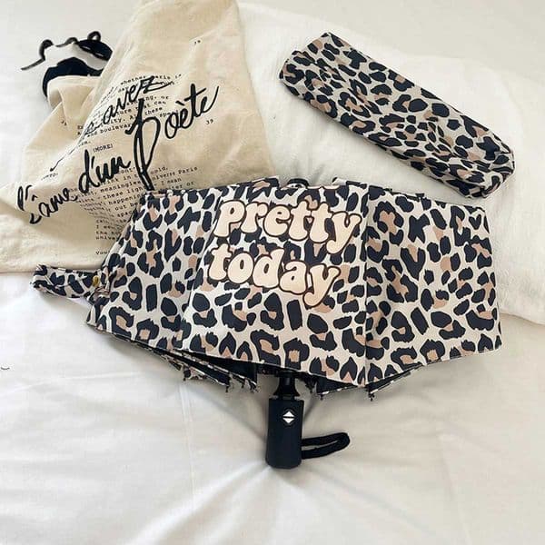 totes Automatic Open Close Water-Resistant Travel Folding Umbrella with Sun Protection Leopard SpotJ260602