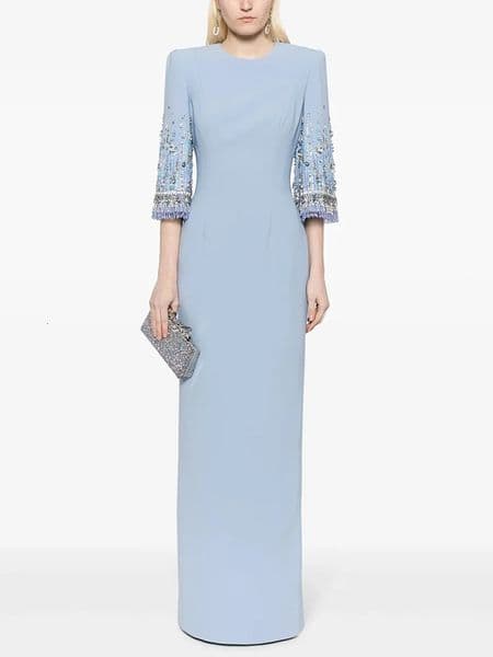 HIGH STREET est Fashion 2026 S/S ner Vestido Womens Half Sleeve Stunning Beaded Long Maxi Dress 260602