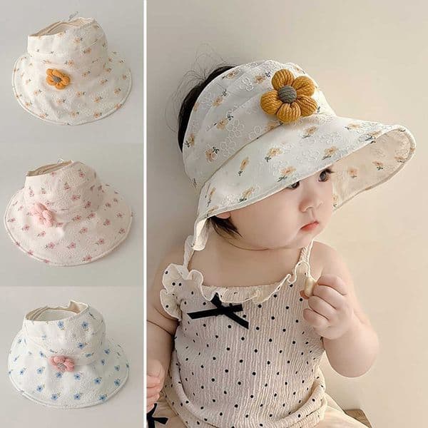 Fisherman Empty Top Hats Baby Girl Sun Hat Print Floral Wide Brim Basin Cap Hollow Breathable Summer Sunscreen Visors 1-4Year M260602