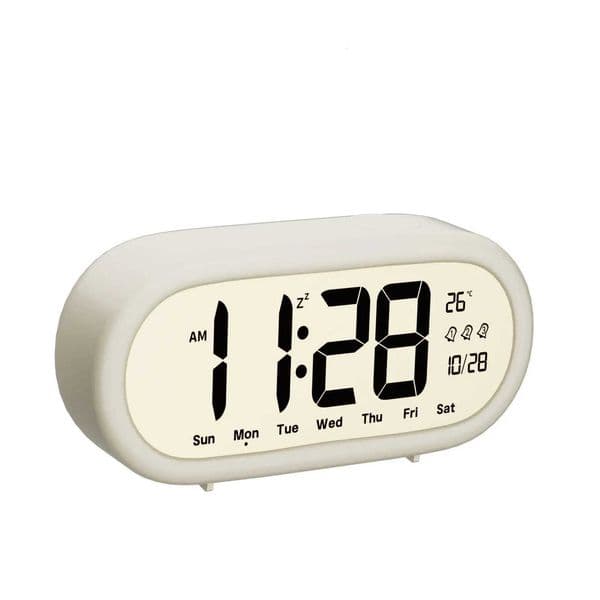 LCD Alarm Clock Digital Alarm Clock Calendar Temperature Humidity Display Desktop Clock Shockproof Cover for Home Office DecorT260602
