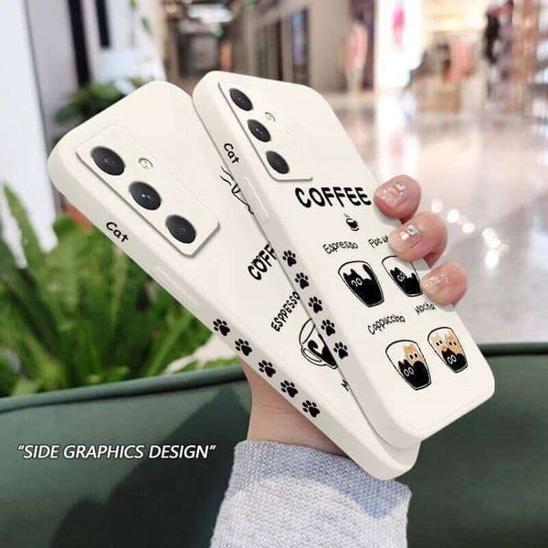 Coffee Cute Cat Phone Case For Samsung Galaxy A37 A57 Liquid Silicone Cover