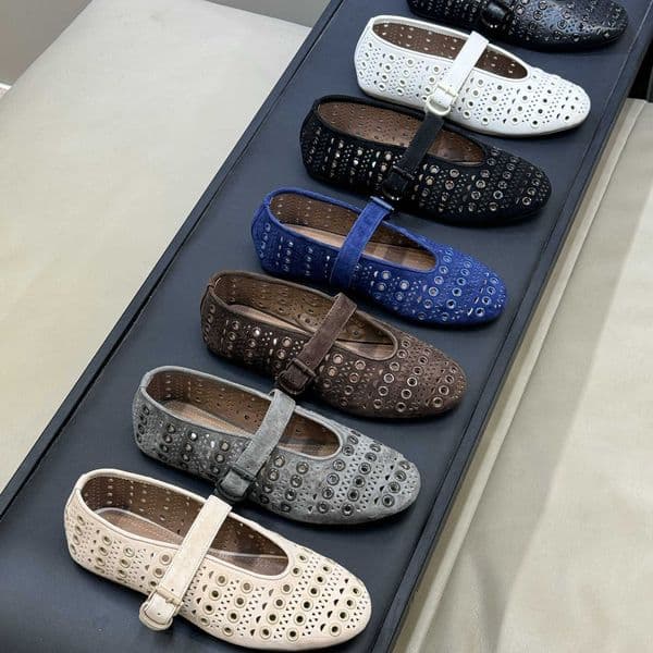 ALA Ailai high-end fashion shoes flat mesh shoes perforated leather ballet shoes loafers T260602