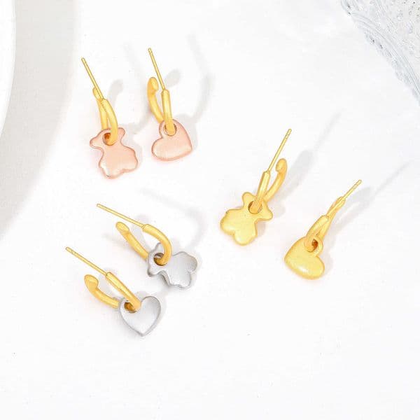 Heart Gold Fashion Cartoon Silver Women Stainless Steel Men Moon Girls Bear Animal Span Hoop Earrings Jewelry Z260602