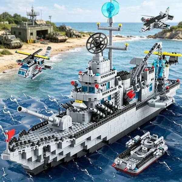Navy 1560PCS 6-in-1 Warship Building Blocks Multi-Form Military Battleship Model Bricks Educational STEM Toy for Boys KidsJ260602