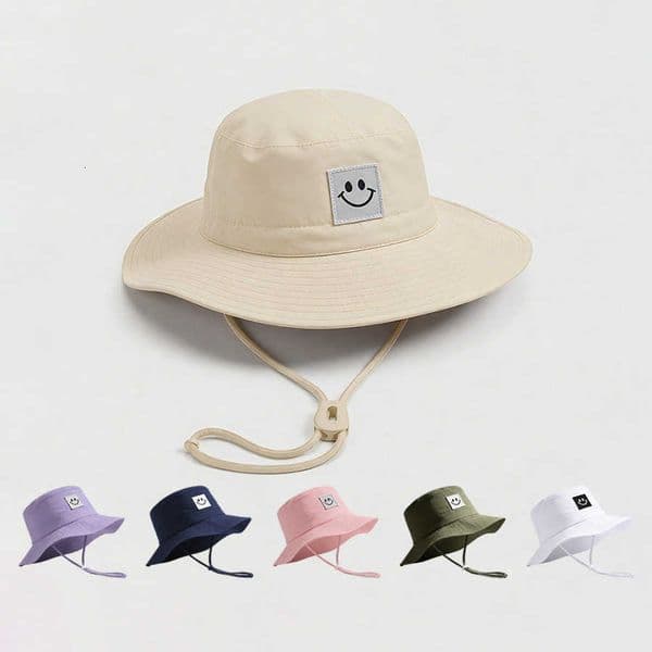 smiling New baby cap with grid pattern and pure color for fishermen Sunshade hat M260602