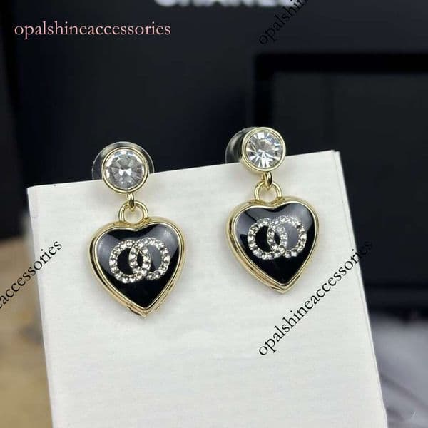 Designer Earrings Channels CC Earrings C style double C version rhinestone black enamel heart earrings inspired light luxury style elegant stud earrings for women