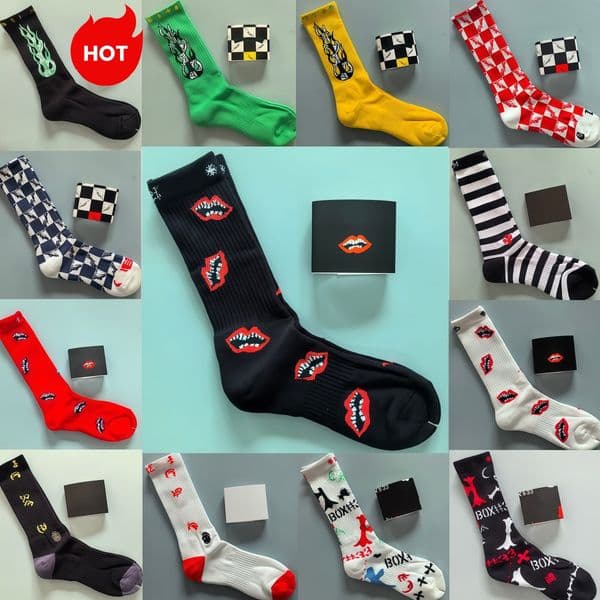 designer socks men chrome socks mens designer sock white socks Lips Cross Print Crew Socks Multi Pattern Unisex Street Socks Cotton Long Socks Streetwear Stockings