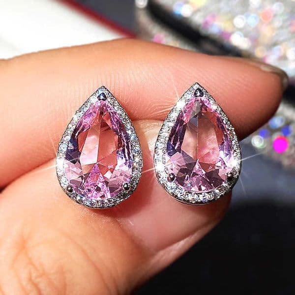 Drop Earrings Luxury Zircon 925 Classic Water Sterling Pink Silver Stud Diamond Earrings Sparkling Crystal Stud Wedding Party Jewelry Valentines Day Gift Z260602