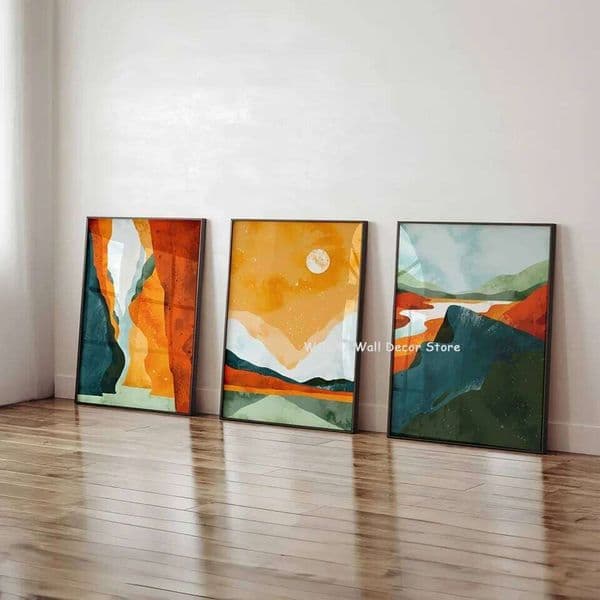 3pcs/set Bohemian Sun Mountain Illustration Canvas Poster Abstract Geometric Wall Art Prints for Modern Living Room Home Decor 26L0602