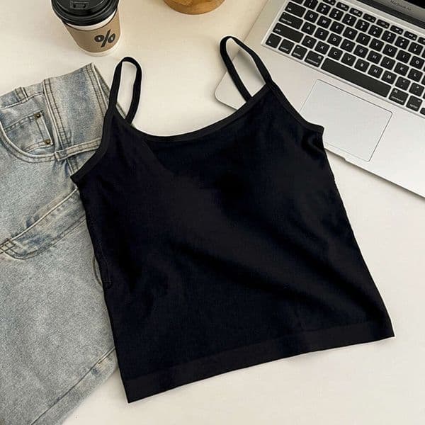 Solid Color Camisole With Built-In Chest Pads And Fixed Cups, Versatile Summer Top For Layering 7C1