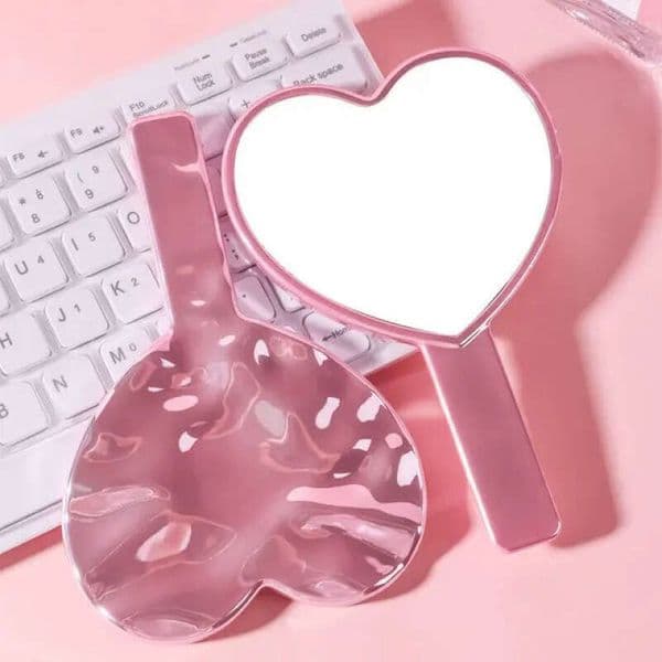 Heart-shaped electroplated water ripple mirror, portable handheld makeup mirror