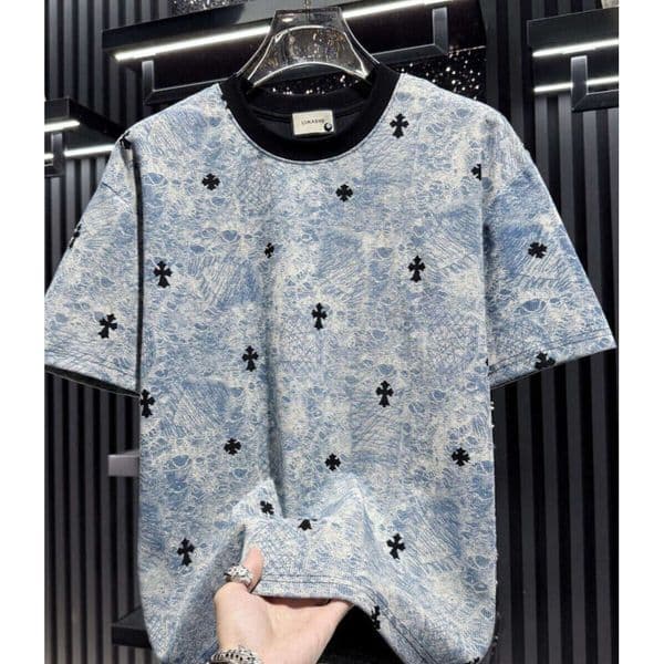 Trendy Cross-Embroidered Short-Sleeve T-Shirt For Men, Round-Neck Casual Versatile Top, 2026 Summer New Style
