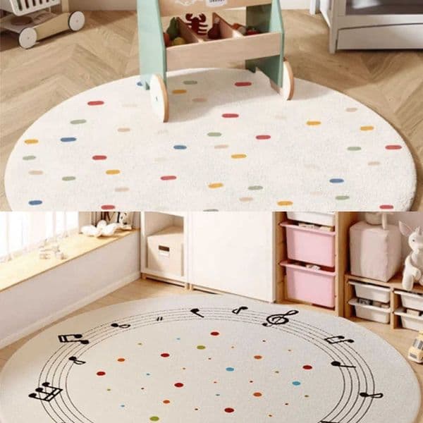 Kids Carpet Round Mat Cute Colorful Pattern Soft Plush Non-slip Mat for Bedroom Home Fluffy Non-slip Carpet L260602