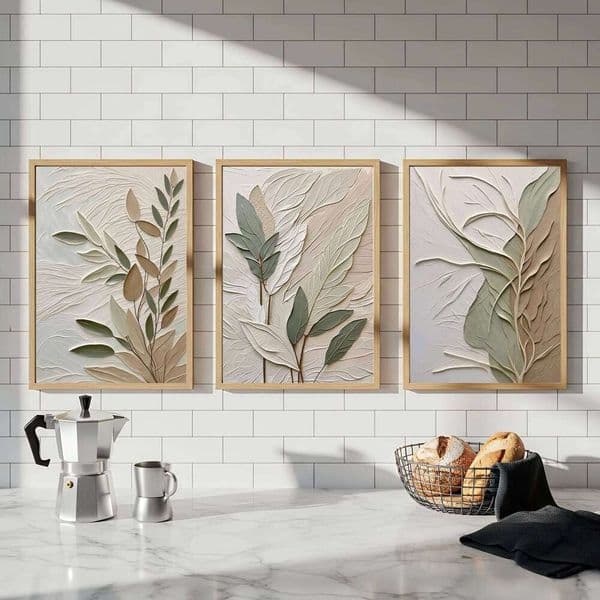 3pcs Textured Leaf Art Poster Neutral Tone Canvas Printing for Modern Home Decoration, Elegant Wall Arts Thoughtful Gifts 26L0602