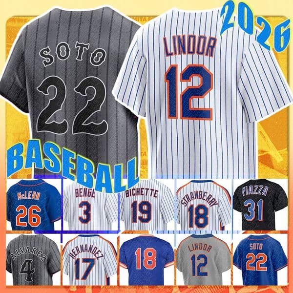 Mens Nolan McLean Baseball Jersey Francisco Lindor Juan Soto Carson Benge New Yorks Bo Bichette Piazza Darryl Strawberry Francisco Alvarez Mets Taylo Jorge Polanco