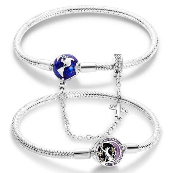 Sterling Silver 925 Travel Plane Basic Chain Cat and Moon Brelet fit Original Charm Beads DIY Women Jewelry Party S260602