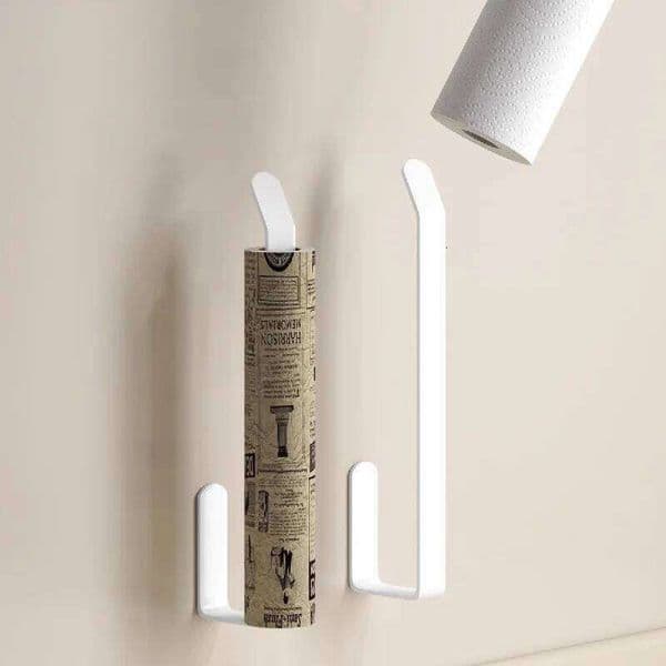 Kitchen white towel hook roll paper plastic wrap holder punch-free kitchen storage rack wall-mounted