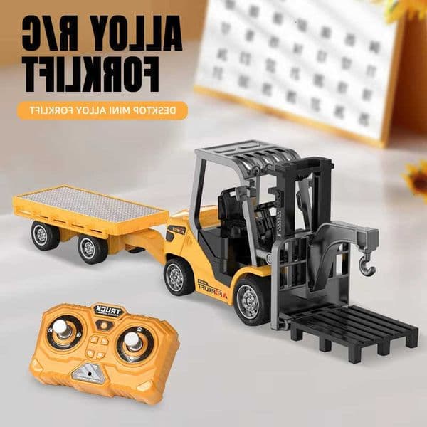 2.4G RC 1/64 Mini Alloy Forklift With Trailer Desktop Game Full-scale APP Remote Control Engineering Lift Truck Kids Toys GiftsR260602
